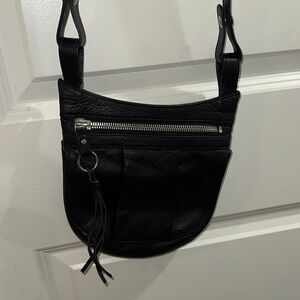 HOBO Black Leather Crossbody Bag with Zipper Detail